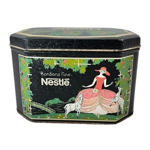 Nestle Metal Tin Victorian Design Vintage 5.5 x 3.75 x 4" Boudoir Pinup Storage